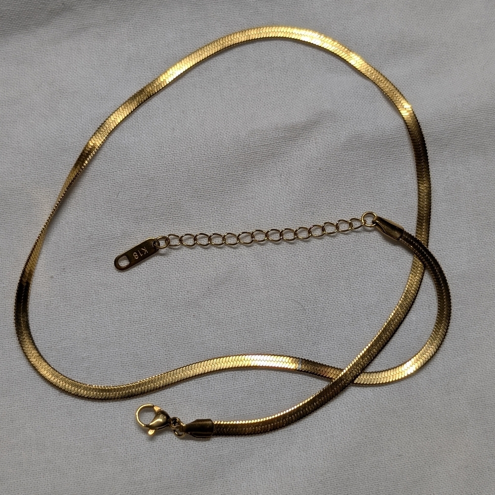 Elegant Gold Chain Necklace Stamped K18 No Tarnish Herringbone Necklace 14k 18k